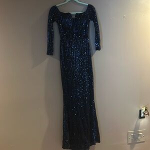Miss Ord black/blue sequin 3/4 formal dress